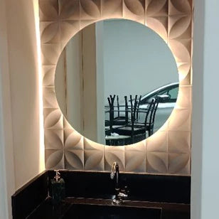 Espelho Redondo com LED "Círculo de Fogo" Lapidado Médio/Grande, Decorativo.