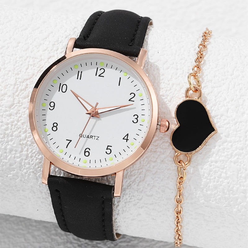 Relógio Fashion com Pulseira de Cinto - Luminoso de Quartzo, Pulseira Fina, 2 Peças.