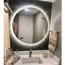 Espelho Redondo com LED "Círculo de Fogo" Lapidado Médio/Grande, Decorativo.